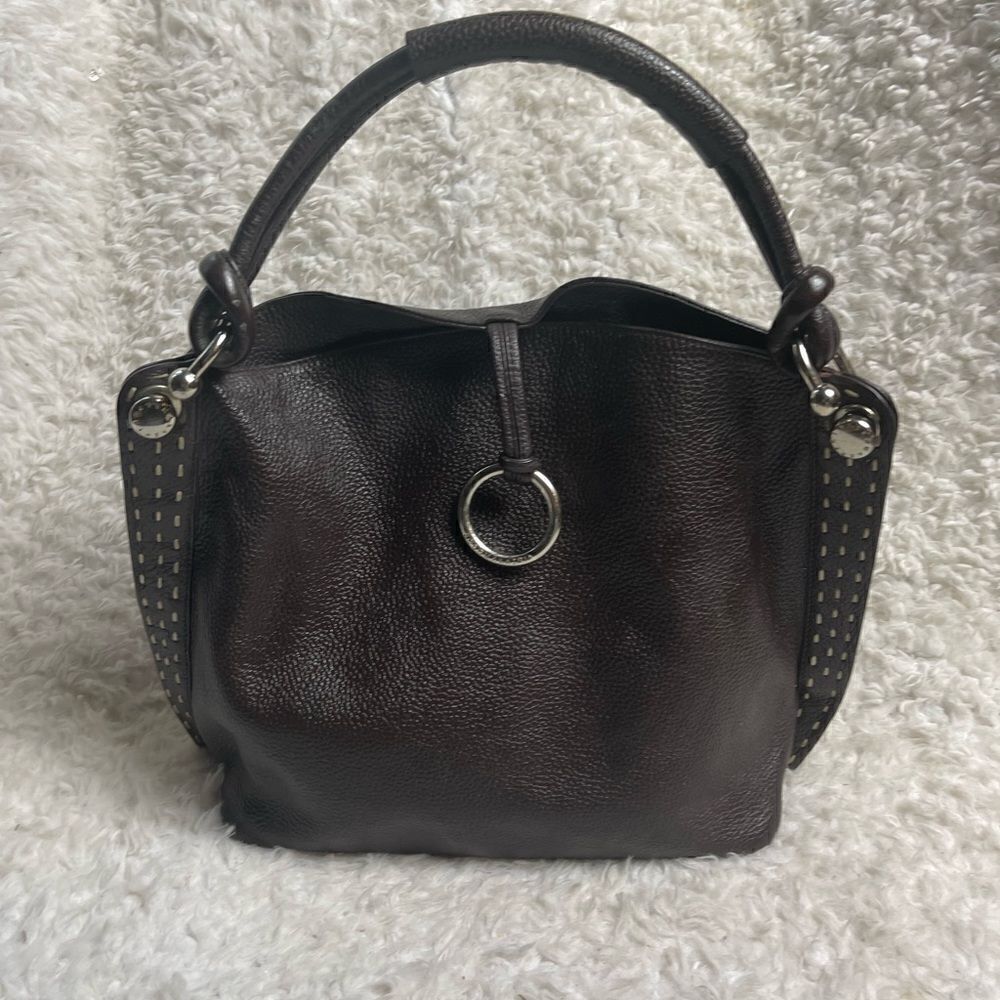 BCBGMAXAZRIA Hobo Leather dark Brown Bag Stitching accent,silver tone hardwares